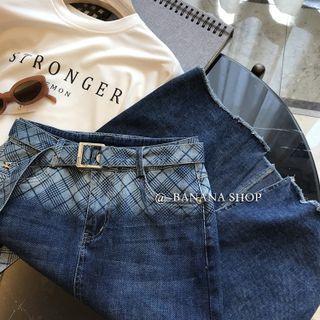 High-waist Washed Plaid A-line Split Skirt