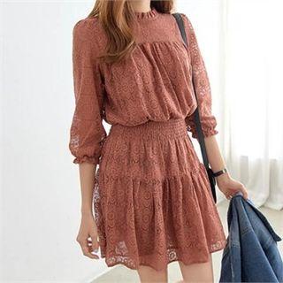 Smock-waist Frilled Lace Dress