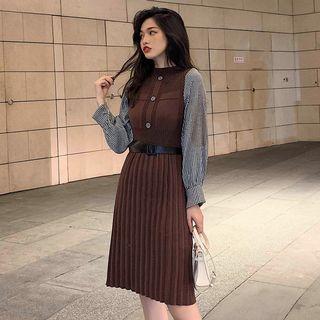 Houndstooth Sleeve A-line Knit Dress
