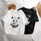Short-sleeve Panda Sketch Printed T-shirt