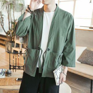 Plain 3/4-sleeve Tie-front Jacket