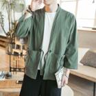 Plain 3/4-sleeve Tie-front Jacket