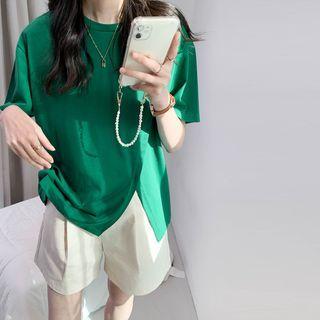 Crewneck Plain Oversized Split Top