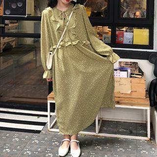 Long-sleeve Floral Print Ruffled Midi Chiffon Dress