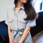 Tie-waist Slit Midi Shirtdress