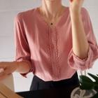 Balloon-sleeve Lace-trim Blouse