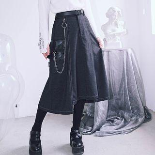 Chain Strap Asymmetrical Midi A-line Skirt