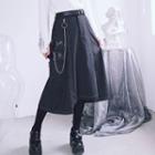 Chain Strap Asymmetrical Midi A-line Skirt