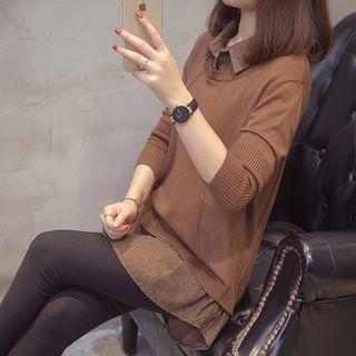 Mock Two-piece Shirt Collar Sweater