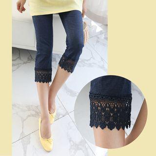 Band-waist Lace-hem Cropped Jeans