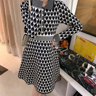 Heart Patterned Midi A-line Knit Dress