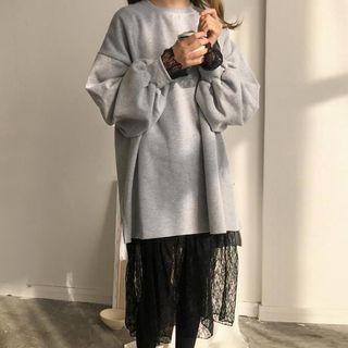 Crew-neck Pullover Dress / Lace Long-sleeve Dress