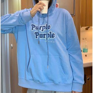 Long-sleeve Printed Hoodie Blue - One Size