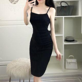 Spaghetti Strap Slit Sheath Dress