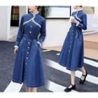 Long-sleeve Lace Trim Denim Dress
