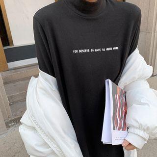 Long-sleeve Mock-neck Lettering Dress