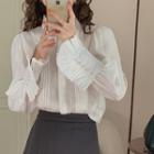 Puff-sleeve Ruffled Pintuck Blouse Off-white - One Size