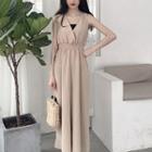 Plain V-neck Wide-leg Jumpsuit