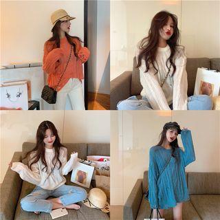Long-sleeve Cable Knit Ripped Knit Top