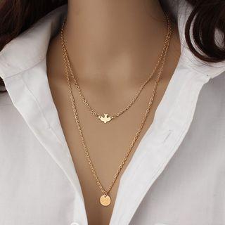 Alloy Bird & Disc Pendant Layered Necklace