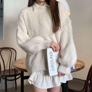Drop-shoulder Furry Sweater
