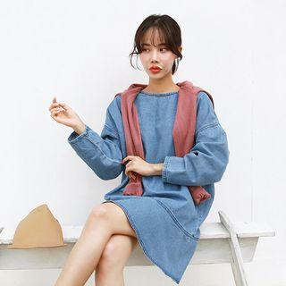 Plus Size Denim Mini Pullover Dress
