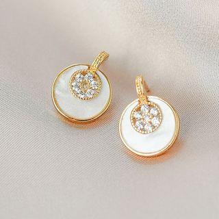 Rhinestone & Shell Disc Stud Earring 1 Pair - Earring - Gold - One Size