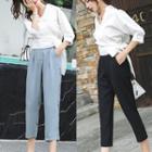 Set: V-neck 3/4-sleeve Blouse + Cropped Pants