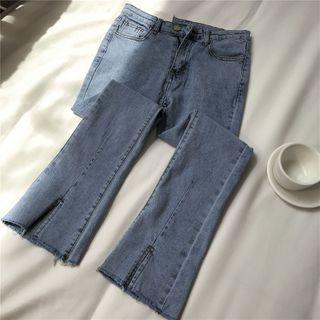 Cropped Slit-hem Boot-cut Jeans
