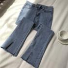 Cropped Slit-hem Boot-cut Jeans