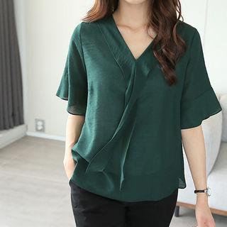 V-neck Flare-sleeve Top