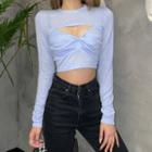 Set: Long-sleeve Cropped T-shirt + Wrap Cropped Camisole Top