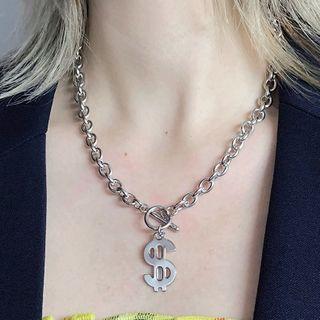 Stainless Steel Dollar Sign Pendant Necklace Necklace - As Shown In Figure - One Size