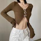 Long-sleeve Butterfly-accent Crop Top