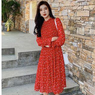 Long-sleeve Floral Midi Dress / Vest