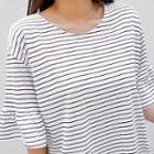 Ruffle-sleeve Stripe Cotton T-shirt