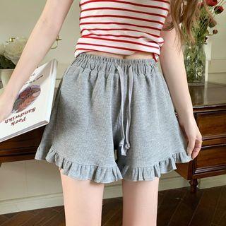 Ruffle Trim Wide Leg Shorts Melange Gray - One Size
