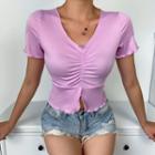 Ruched Lettuce Edge Short-sleeve Cropped Top
