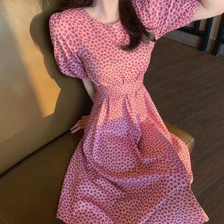 Short-sleeve Heart Print Midi A-line Skirt