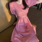 Short-sleeve Heart Print Midi A-line Skirt
