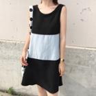 Two-tone Sleeveless Tie-back Dress