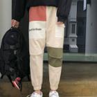Lettering Color Block Tapered Pants