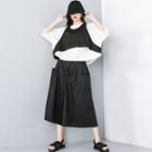 Set: Plain Elbow-sleeve Blouse + Sleeveless Top + Cropped Wide-leg Pants Black & White - One Size