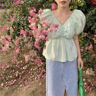 Short-sleeve Chiffon Top Mint Green - One Size