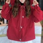 Puff-sleeve Ruffle Trim Hooded Jacket Red - One Size