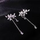 925 Sterling Silver Rhinestone Branches Fringed Earring Silver - One Size