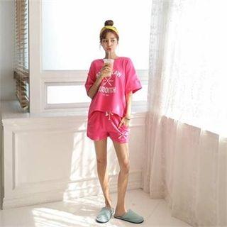 Set: Short-sleeve Lettering T-shirt + Sweat Shorts