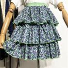 Floral Print Layered Mini A-line Skirt