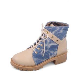 Print Panel Lace Up Short Boots
