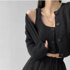 Set: Button-up Cable-knit Tank Top + Cropped Cardigan In 5 Colors